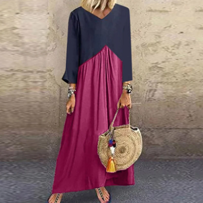 Женское длинное платье ELSVIOS летнее свободное пляжное с круглым вырезом и