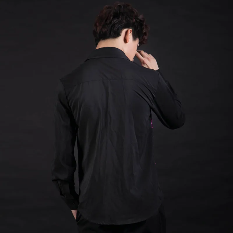 Мужская рубашка с длинным рукавом цветная приталенная для выступлений ночного