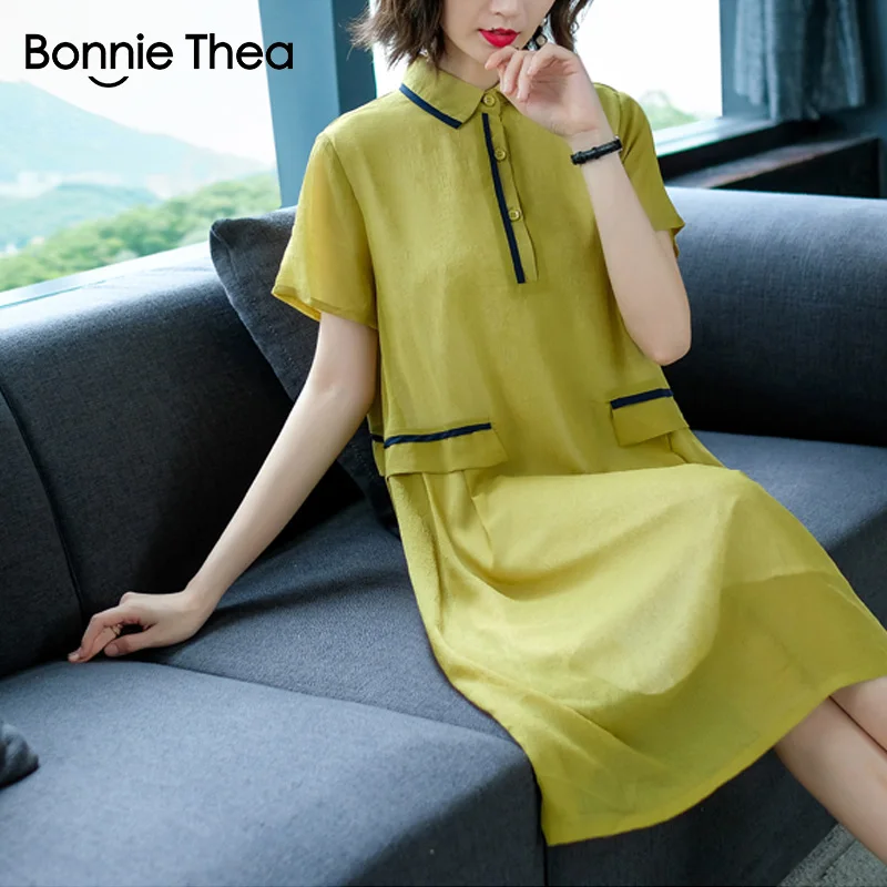Женское платье с коротким рукавом Bonnie Thea однотонное большого размера для