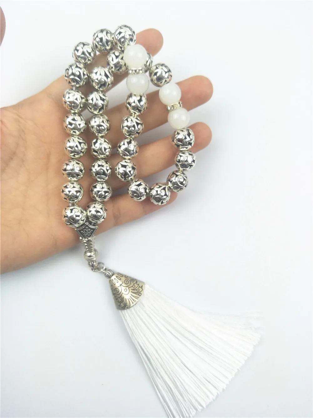 Tesbih магазин 10 мм посеребренные молитвенные бусины с Красной кисточкой Tasbih Tesbih Tasbeeh Subha Misbaha исламский для свадебного подарка