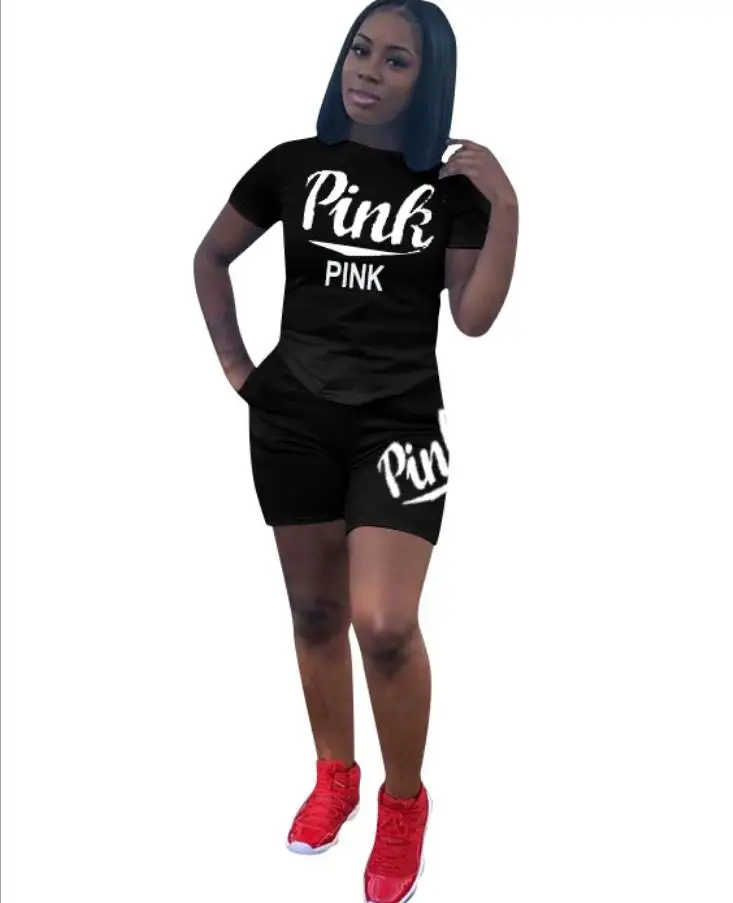 Розовый с буквенным принтом комплект из 2 предметов для женщин 2018 плюс размеры