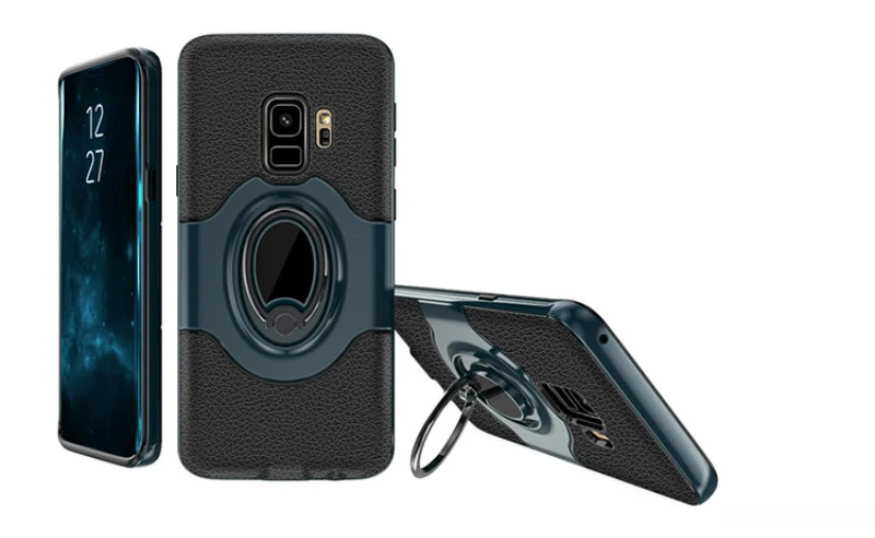 Тёмно-синий Для samsung Galaxy S7 край автомобили случае магнитное кольцо держатель задняя крышка телефона чехол протектор для Galaxy S9 S9 плюс s8 Note8 - Цвет: Тёмно-синий