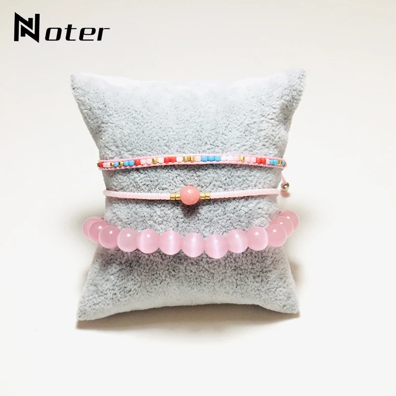 Boho 3 шт./компл. розовый опал браслеты для женщин и девочек милый бисер