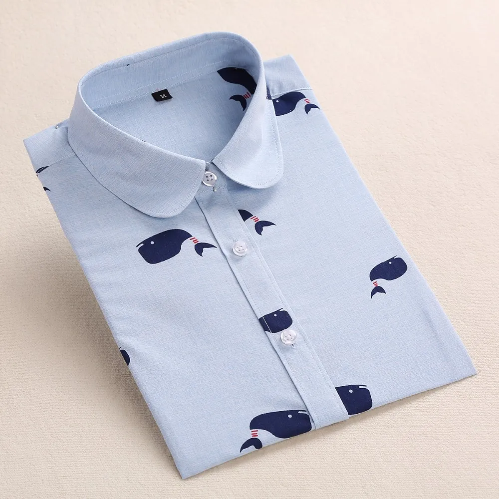 Dioufond, женская блузка, хлопок, Blusas, длинный рукав, размера плюс, для девушек, топ, Femme, милый рисунок, отложной воротник, женская рубашка, мода