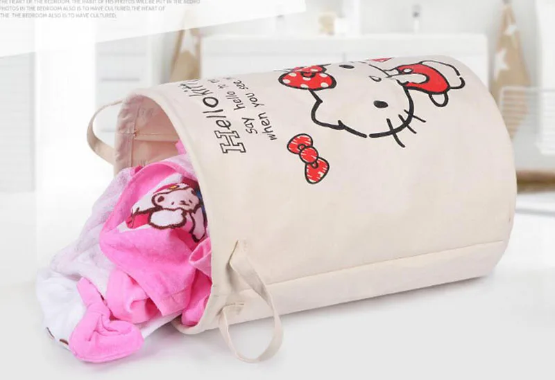 Складная Милая парусиновая корзина для хранения Hello kitty, водонепроницаемая мультяшная конструкция для игрушек, одежды, обуви, детской комнаты, дома