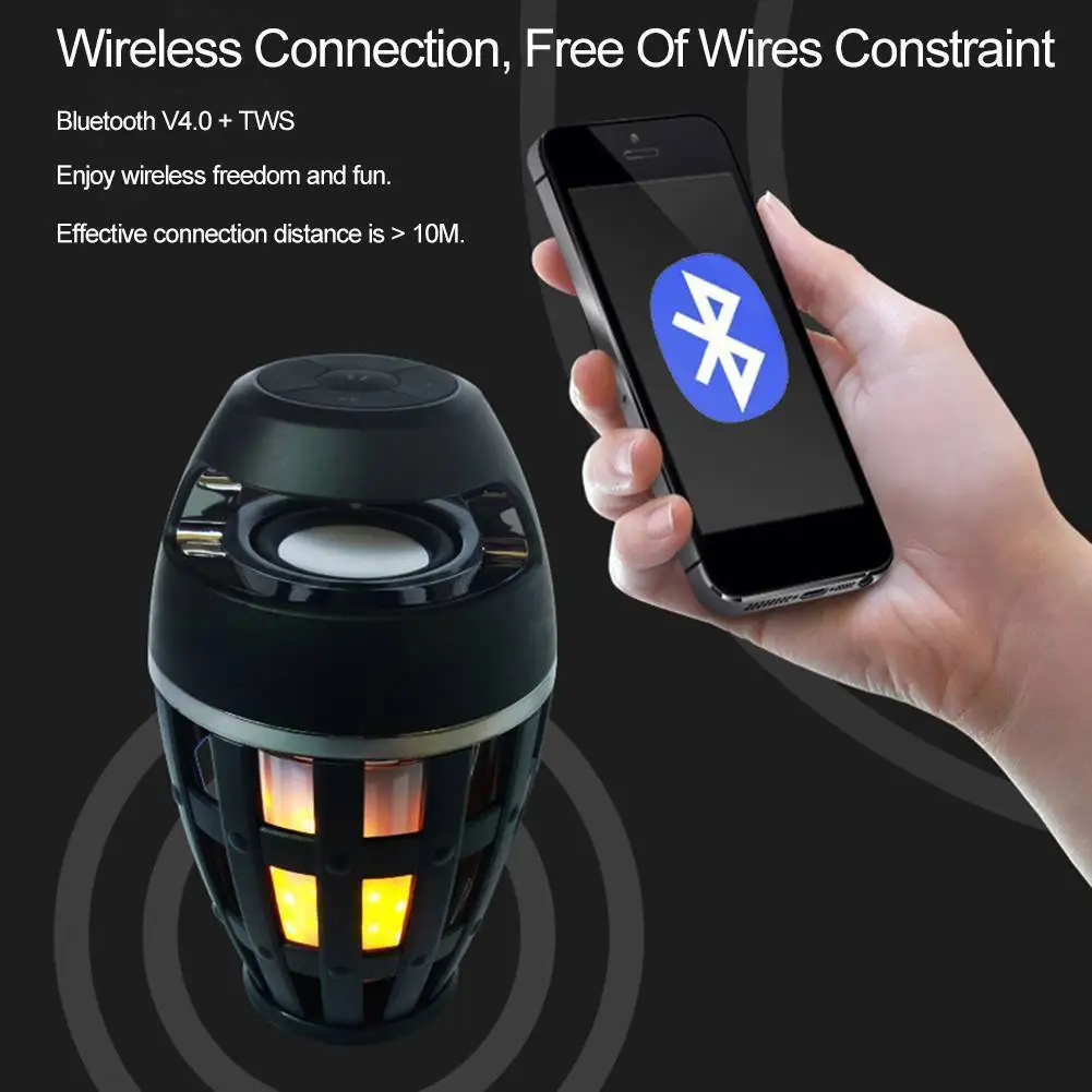 2в1 пламенный атмосферный светильник Bluetooth динамик Портативный беспроводной стерео динамик с музыкальной лампочкой наружный кемпинг НЧ-динамик