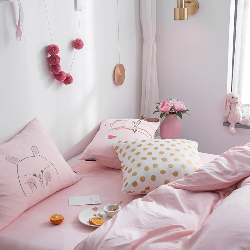 Розовый набор постельных принадлежностей для девочек с мультяшным Кроликом