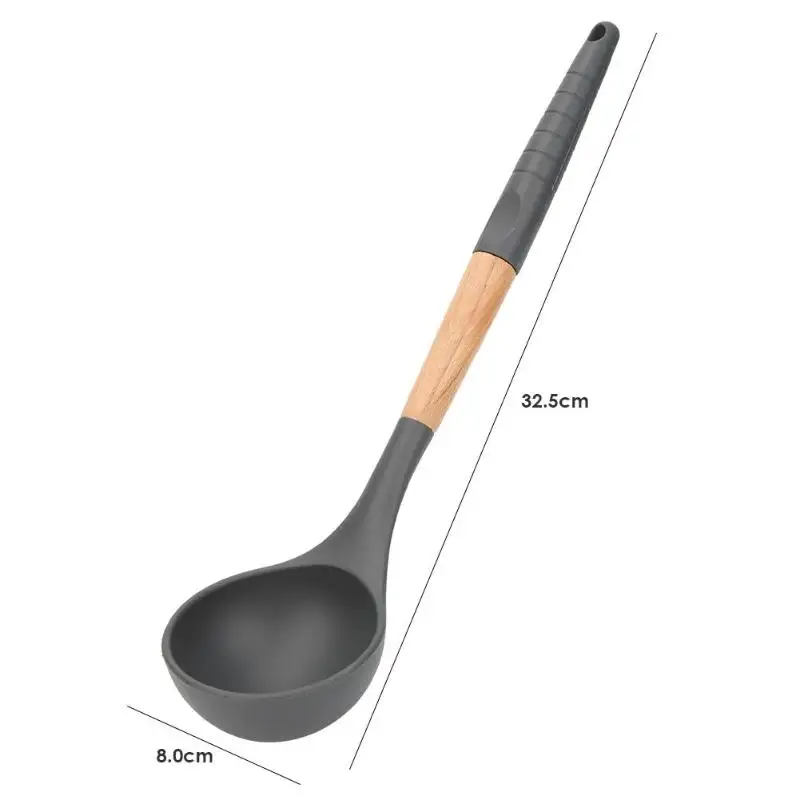 1 чехол из поликарбоната и силикона Кухонные принадлежности лопатка половник-дуршлаг Масло скребок с ручки из бука отверстие Благодаря особенной конструкции крючка деревянный силиконовая крышка ручки - Цвет: Soup Spoon