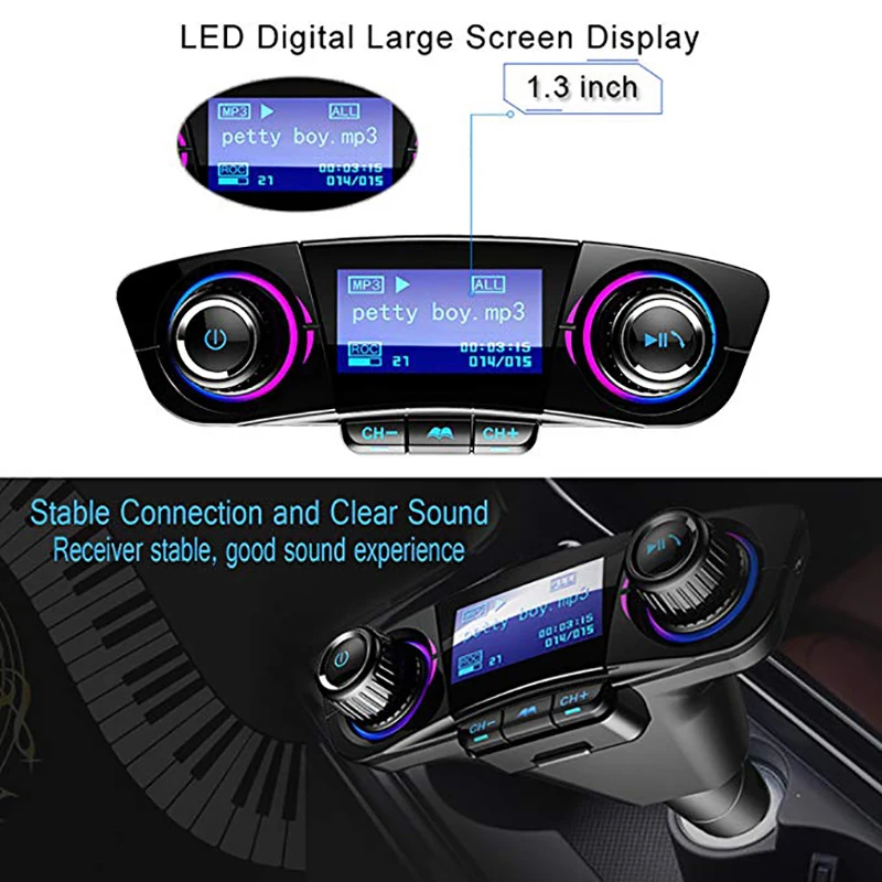 BINYEAE Bluetooth fm-передатчик беспроводной автомобильный fm-радио адаптер два usb порта громкой связи AUX TF карта U диск Play