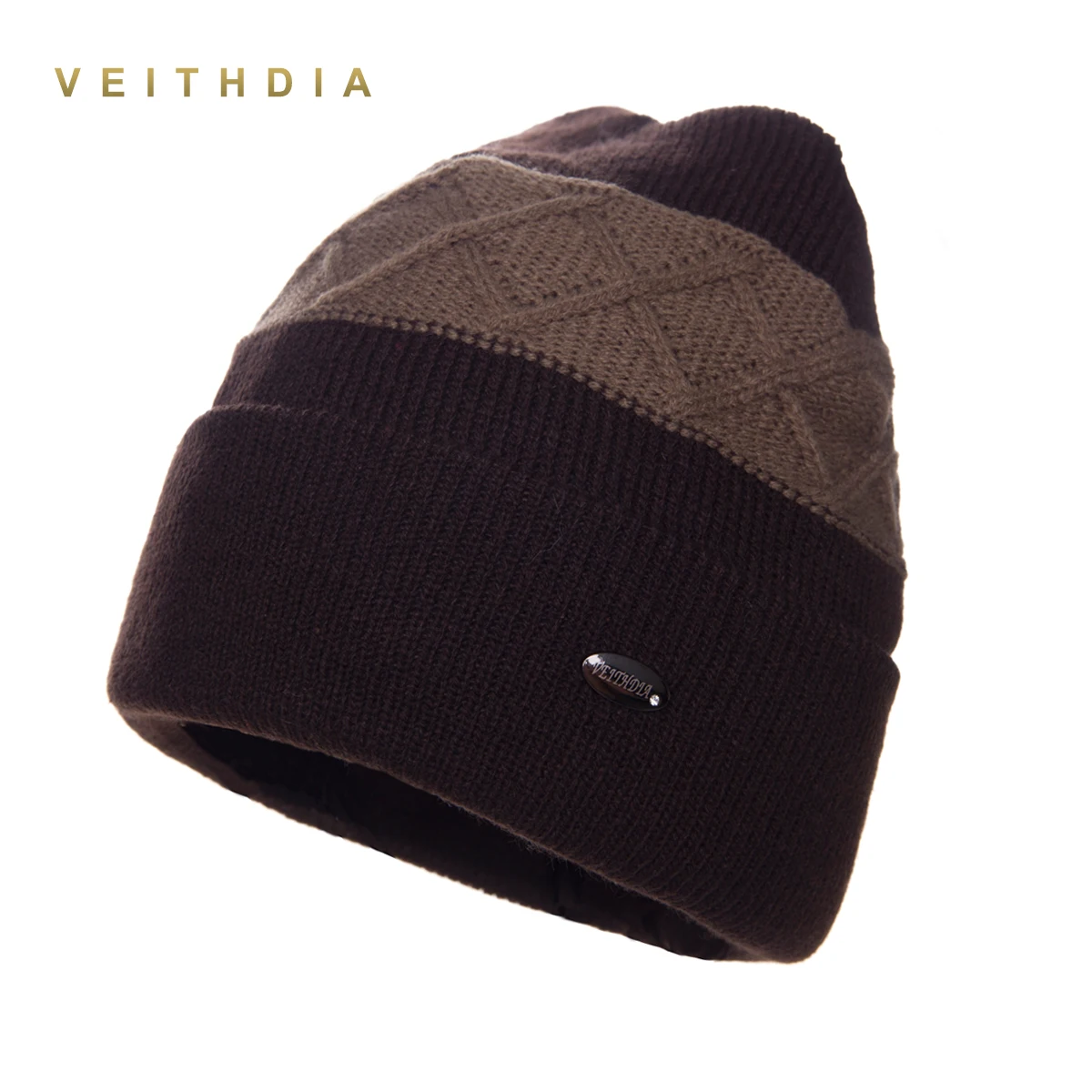 VEITHDIA супер крутые Skullies шапки для мужчин вязаные плюс бархатная Лоскутная цветная