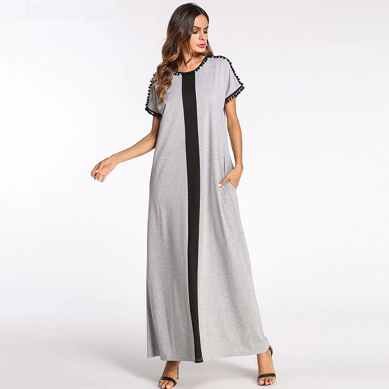 Модные мусульманские платья контрастных цветов лето 2018 женское платье размера