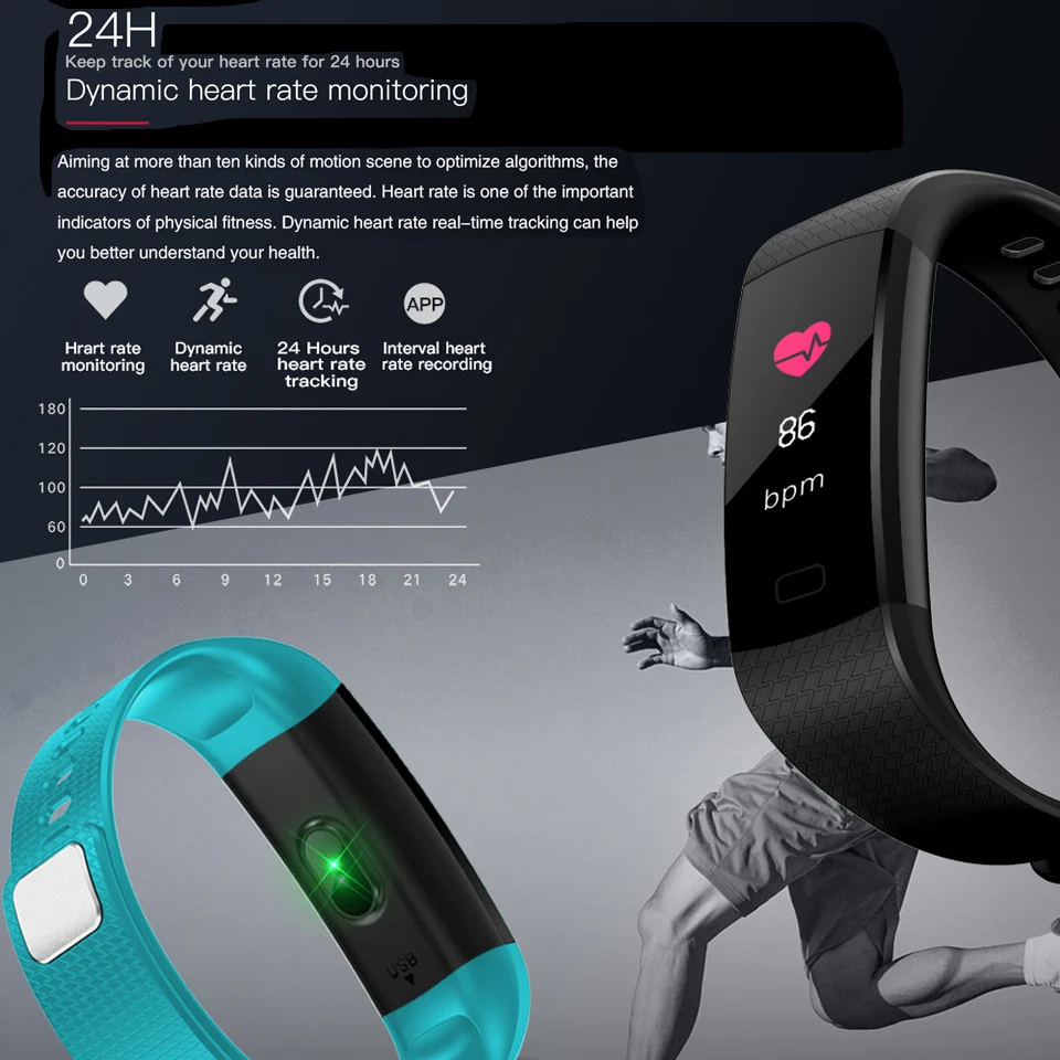 Смарт браслет Y5 с цветным дисплеем функцией вызова/SMS/App пульсометром и фитнес