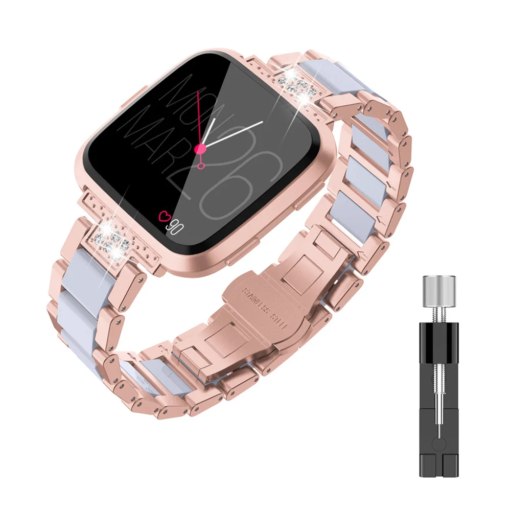 PWhite Ремешок для часов из нержавеющей стали для Fitbit Versa браслет с кристаллами Замена Металлических Браслетов Аксессуары Для Fitbit Versa - Цвет ремешка: PWhite