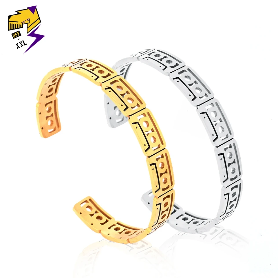 Хип хоп браслеты манжеты из нержавеющей стали для мужчин Кассетная лента