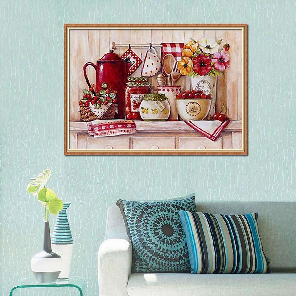 5D картина с камнями (алмазная вышивка украшение кухонной стены полностью своими