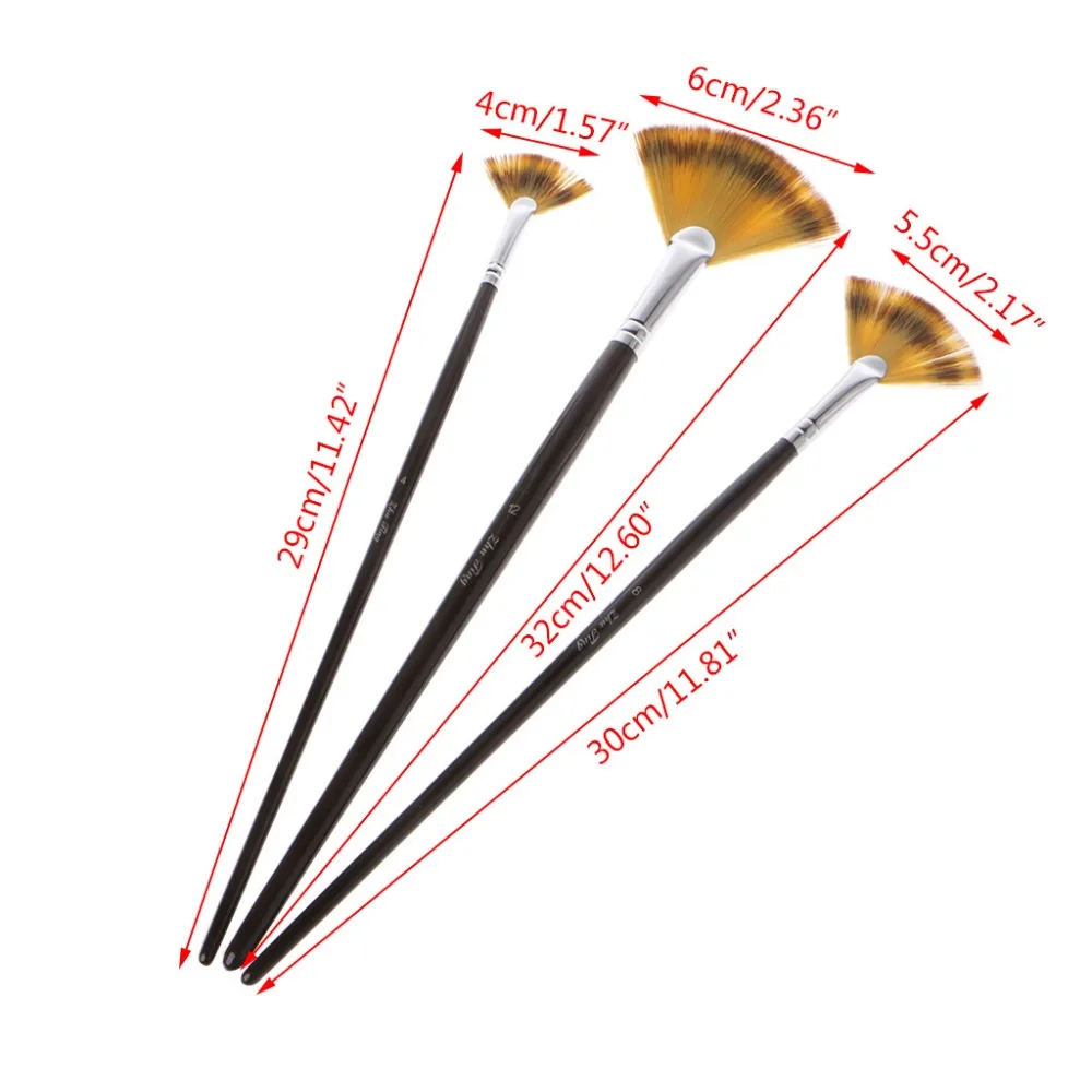 

Set 3 Size Fan Brush Pen for Oil Acrylic Water Painting Artist Wooden Handle JUL-19A