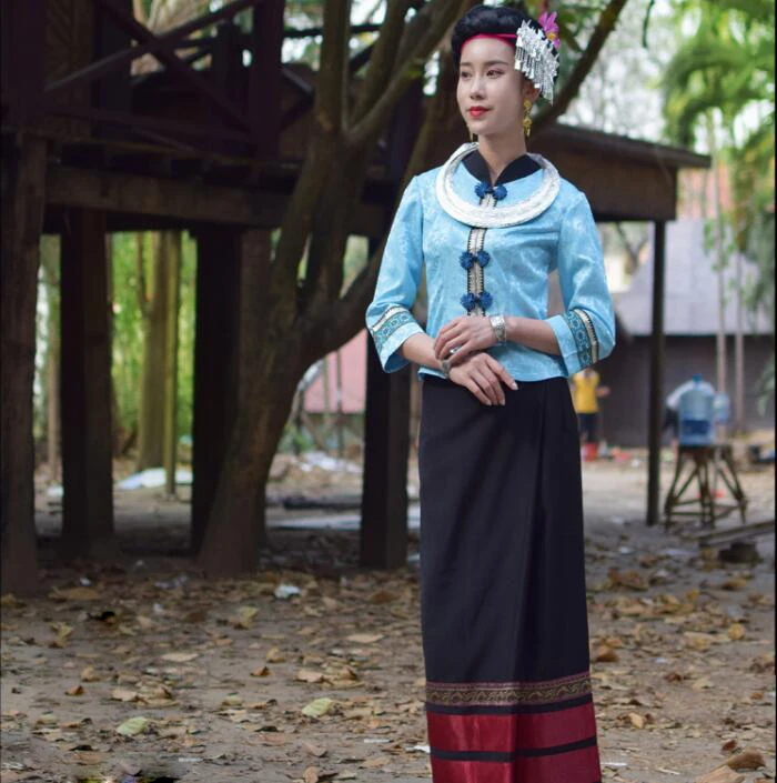 Летняя одежда YunNan Dehong традиционные приталенные синие женские костюмы Дай куртка