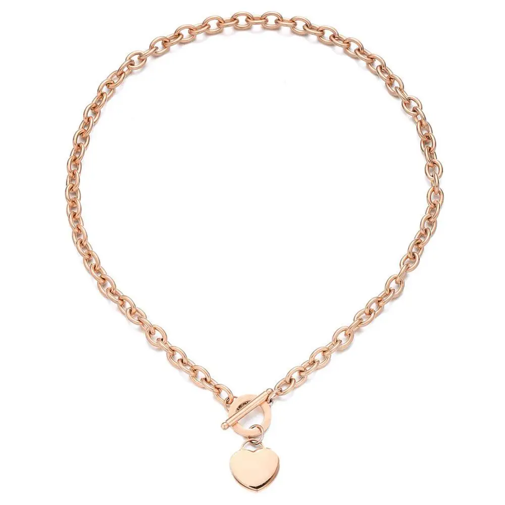 Rose Gold Женское Ожерелье s 316L, цепочка из нержавеющей стали, пустая подвеска в виде сердца, ожерелье для женщин, серебро, розовое золото, ювелирное изделие для женщин - Окраска металла: Rose Gold