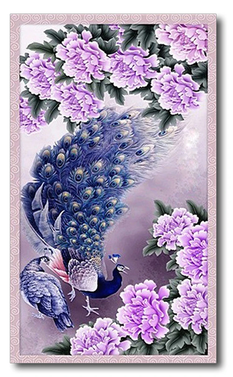 

New 3D DIY Diamond Painting Cross Stitch Peacock Peony Flowers Kit Animal Set Embroidery Rhinestone Square Crystal Home Decor
