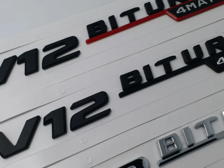 Матовая черная V12 BITRUBO 4matic + эмблема с надписью на крыло Side двойным турбо логотипом