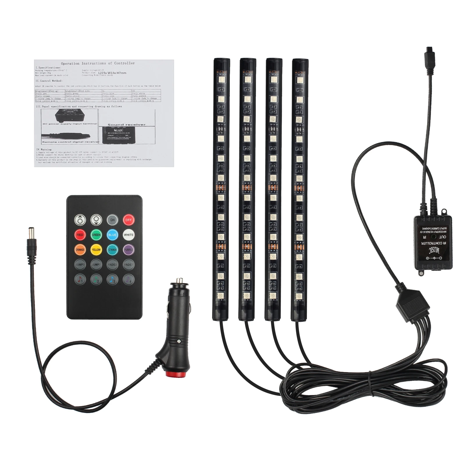 Justech 12V автомобильный интерьер RGB цветной светодиодный светильник беспроводной