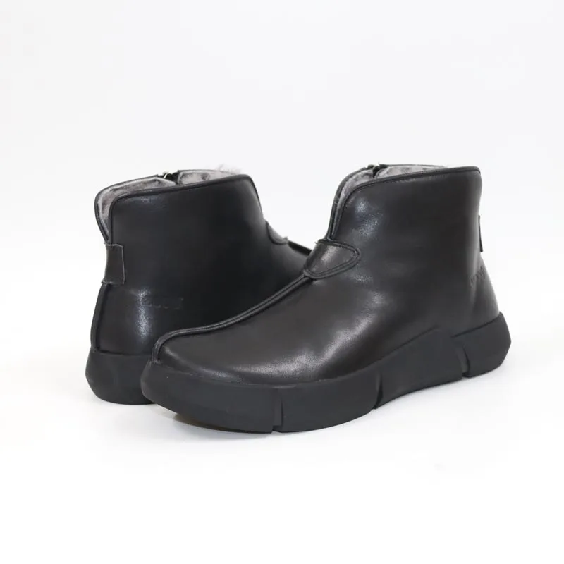 Черный Новинка; высококачественные ботинки из воловьей кожи и овечьей шерсти; удобные теплые мужские ботинки - Цвет: Черный