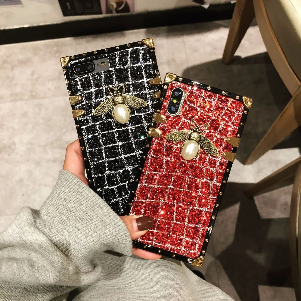 Роскошный чехол для телефона с пчелками iphone X XS Max XR 6 6S 7 8 блестящий со змеиным