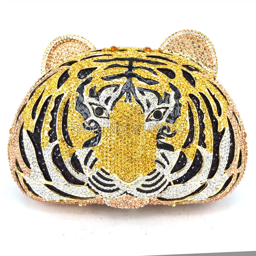 Золотые вечерние сумки с кристаллами тигра Женская Роскошная Сумка клатч сумка