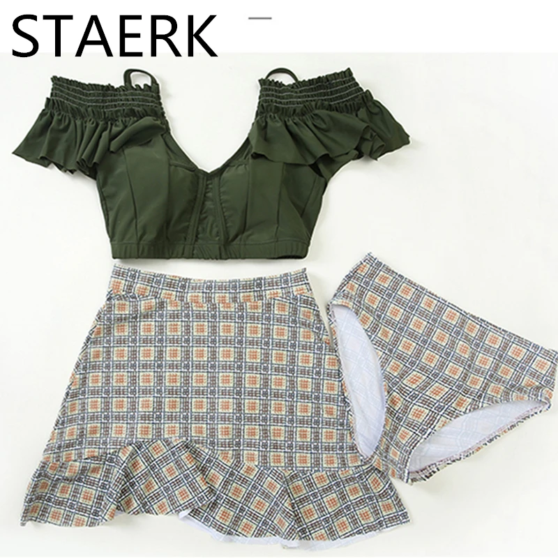 Двухсекционный купальник юбка Pushup женские пляжная одежда с принтом Ruffer ретро