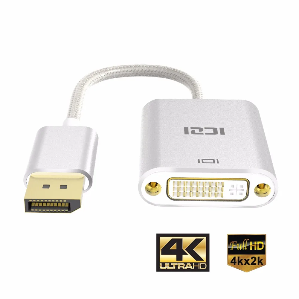 ICZI 4K DP к DVI адаптер позолоченный Displayport Мужской Женский конвертер алюминиевый для