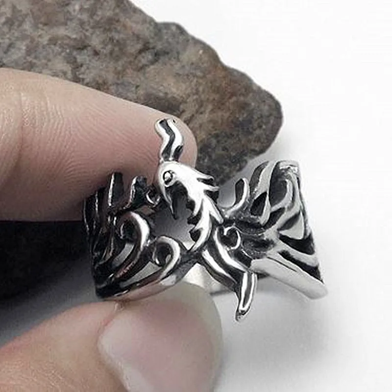 Casting Phoenix Ring Retro Personality Maya Style Stainless Steel Hollow Rings for Women Antique Vintage Jewelry | Украшения и