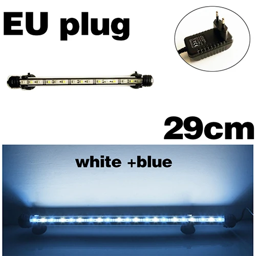 WhiteBlue 29cm Аквариумный светодиодный светильник, водонепроницаемый освещение для аквариума, подводный аквариумный светильник, аквариумные лампы, Декор, освещение 110 В/220 В, EU power - Цвет: WhiteBlue 29cm