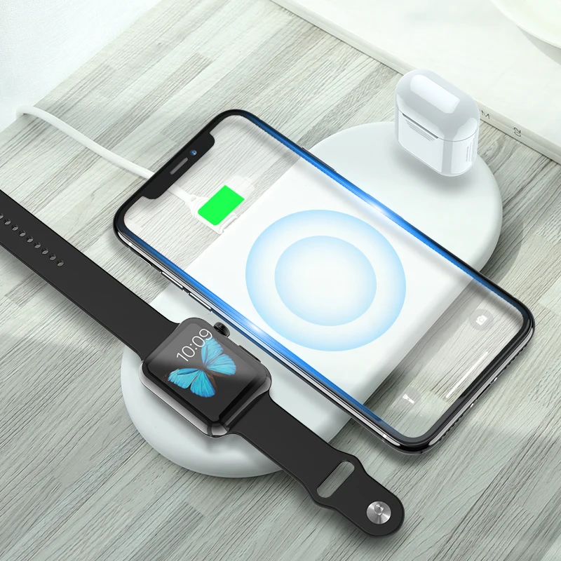 KISSCASE 3 в 1 QI Беспроводное зарядное устройство для iphone 8 Plus X XS Max XR Apple Watch AirPods 10 Вт