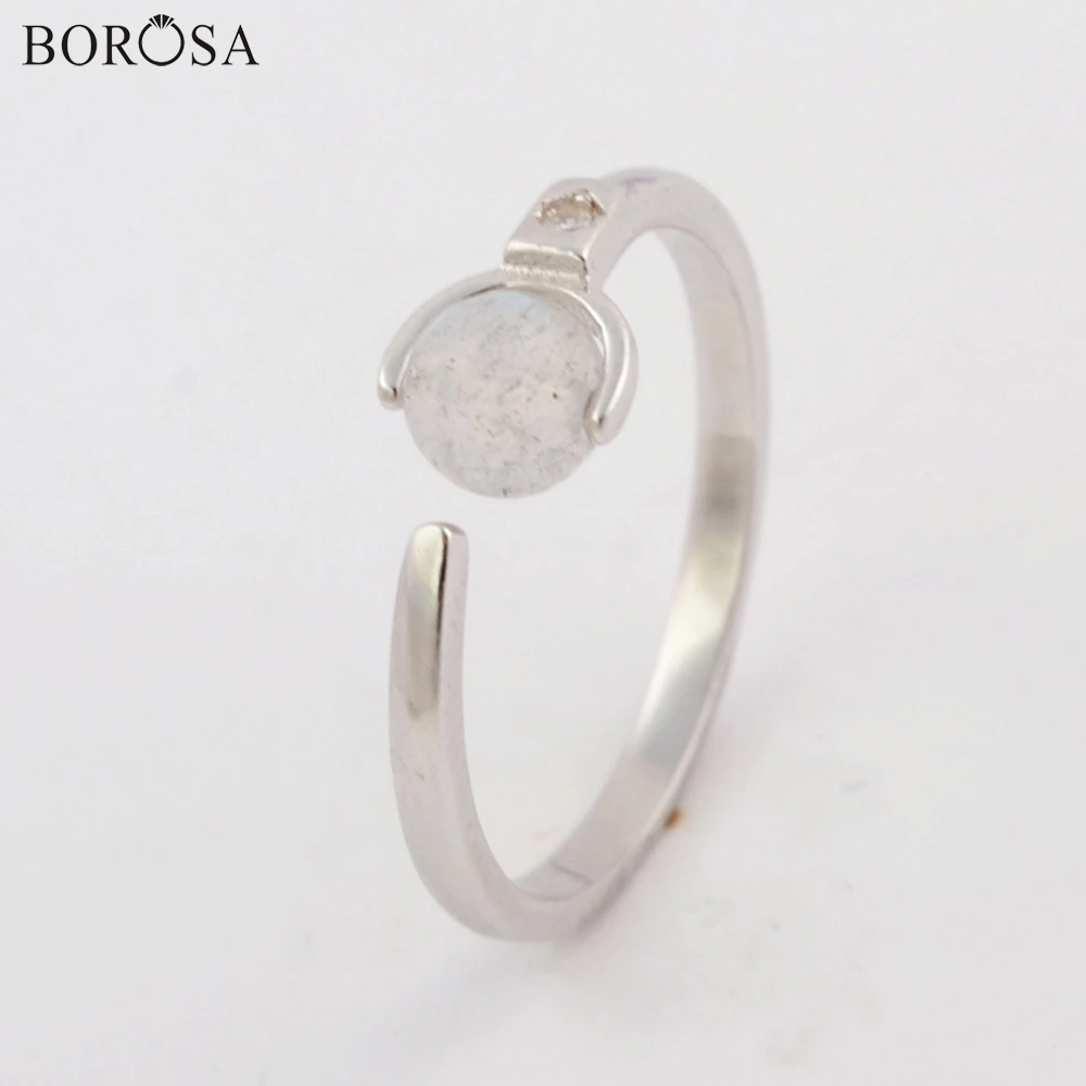 BOROSA 10 шт. модное кольцо из чистого серебра 92.5% пробы с натуральным лунным камнем
