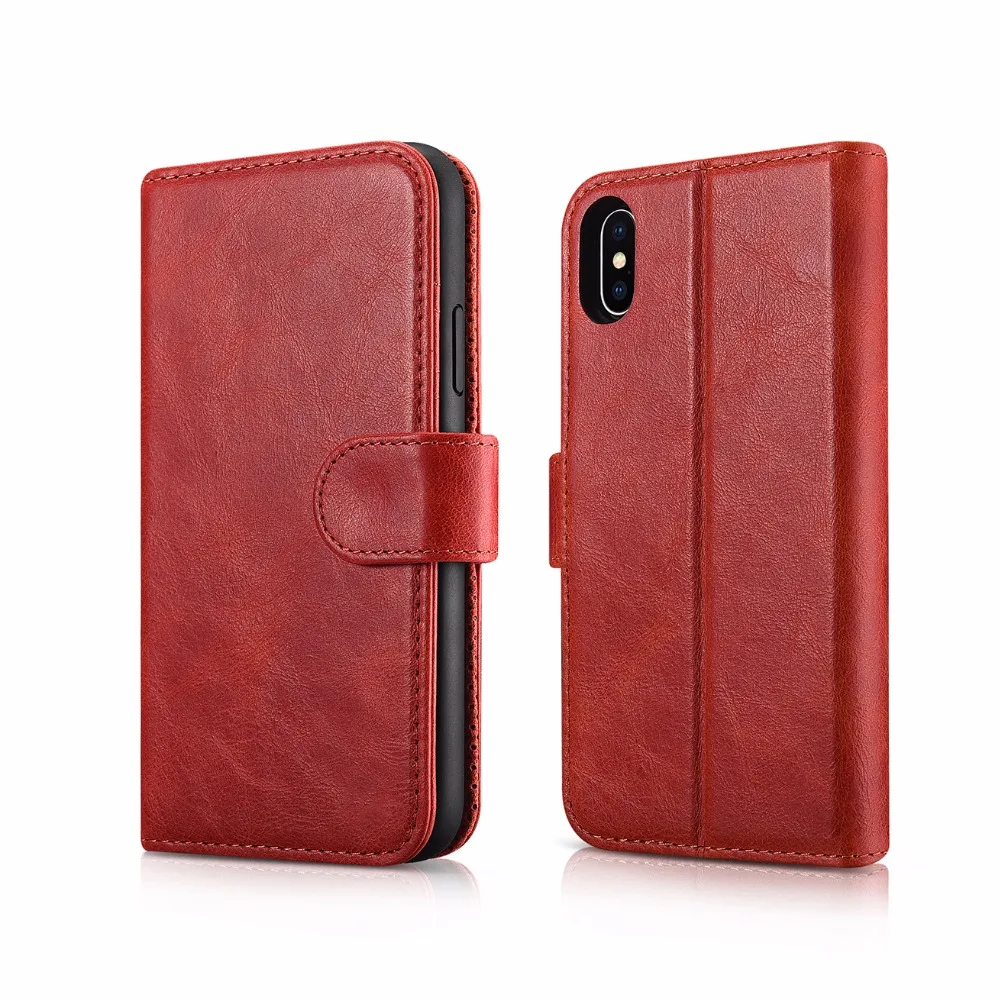 ICARER 2 в 1 съемный чехол из натуральной кожи для iPhone X 5 8 деловой стиль Ретро кошелек
