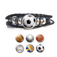 fashion men sport leather bracelet football baseball softball basketball volleyball photo glass cabochon bracelet bangles