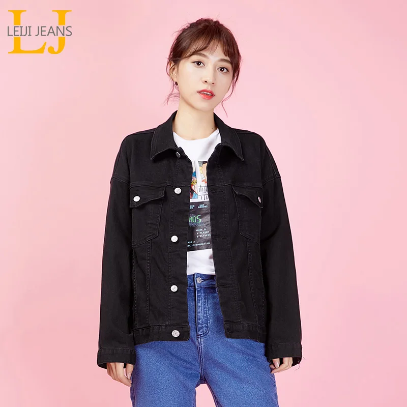 Женская джинсовая куртка бойфренда LEIJIJEANS черная классическая повседневная