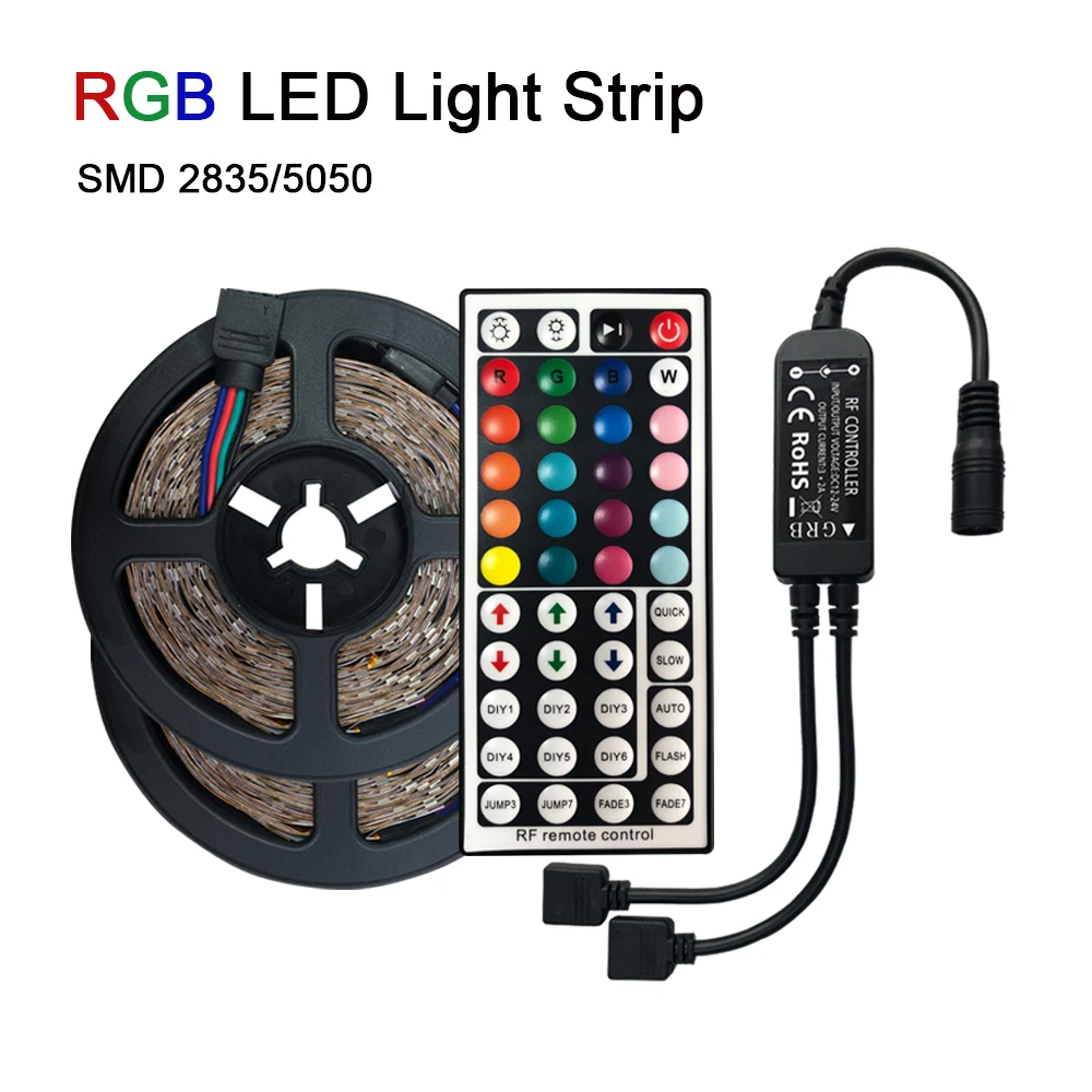 RF контроллер DC 12 В 2835 60 светодиодов RGB световая полоса 5050 30 44 клавиша