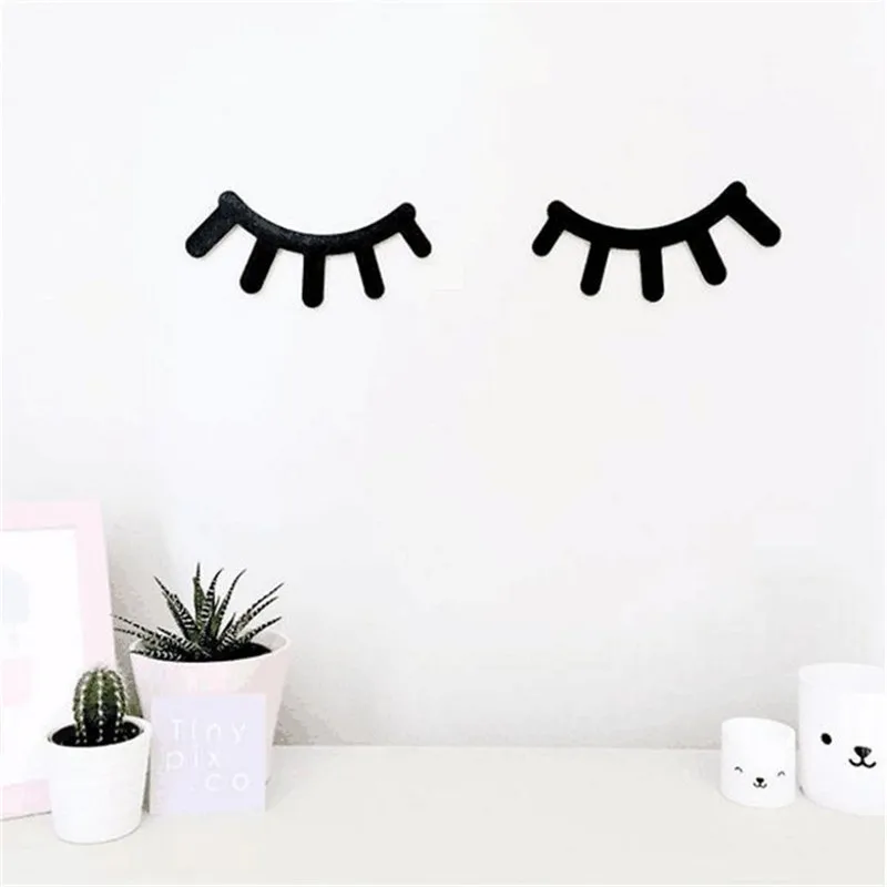 

Beautiful Sleepy Eyes Eyelash Wooden Kids Sticker 3D Wood Stickers for Wall Baby Kids Bedroom Nursery Decor Accessories Prop