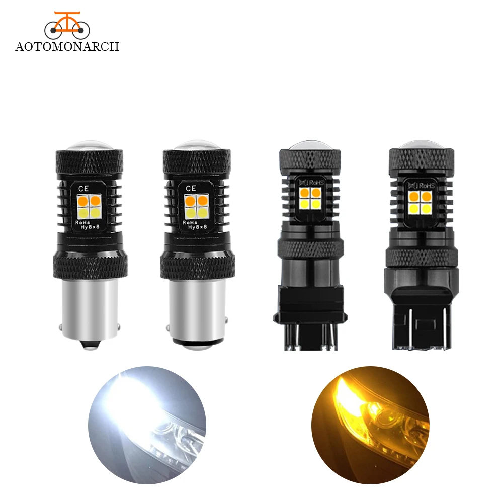 2 шт. P21W светодиодный 1156 1157 T20 BA15S 16 SMD двухцветные 3157 7443 T25 ные лампы для авто сигнал