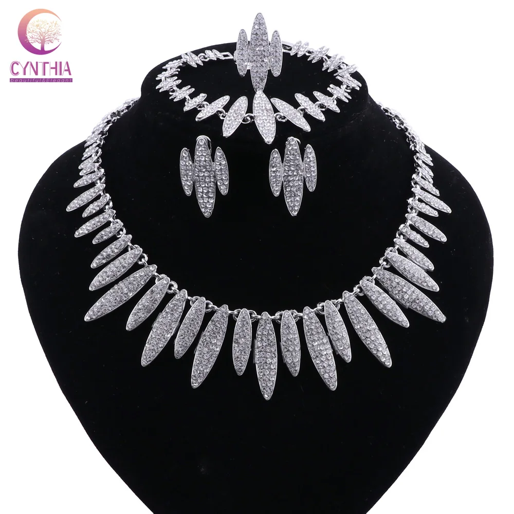 

CYNTHIA African Beads Jewelry Set Silver Plated Wedding Jewelry Sets For Brides Crystal Necklace Earrings Costume Jewelry Set