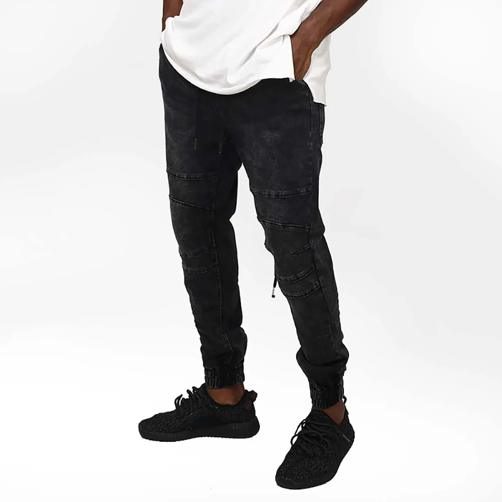 High quality Men Jeans Denim Pants 2019 Vintage Full Length men Solid Elastic Waist Midweight Pencil Men's D43 | Мужская одежда