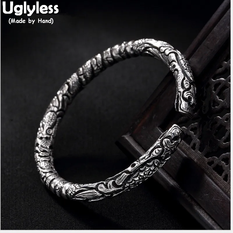Uglyless Real S 999 серебряные ювелирные изделия унисекс крутые драконы браслеты для