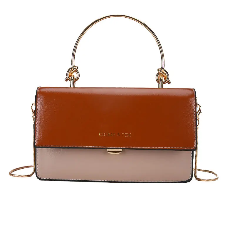 Простая сумка из искусственной кожи на одно плечо с цепочкой квадратная