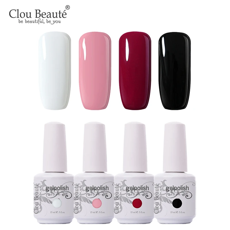 Clou Beaute 15 мл Полупостоянный Маникюр УФ лак гель лак Цвет телесный Розовый Красный Белый 4 шт. Замачивание гель краска грунтовка для ногтей - Цвет: 15MLZH03