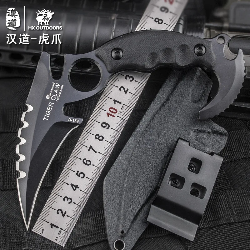 

HX OUTDOOR tiger PAWS D2 steel tactical high hardness straight knife self-defense wild survival knife cutting tool outdoor knife