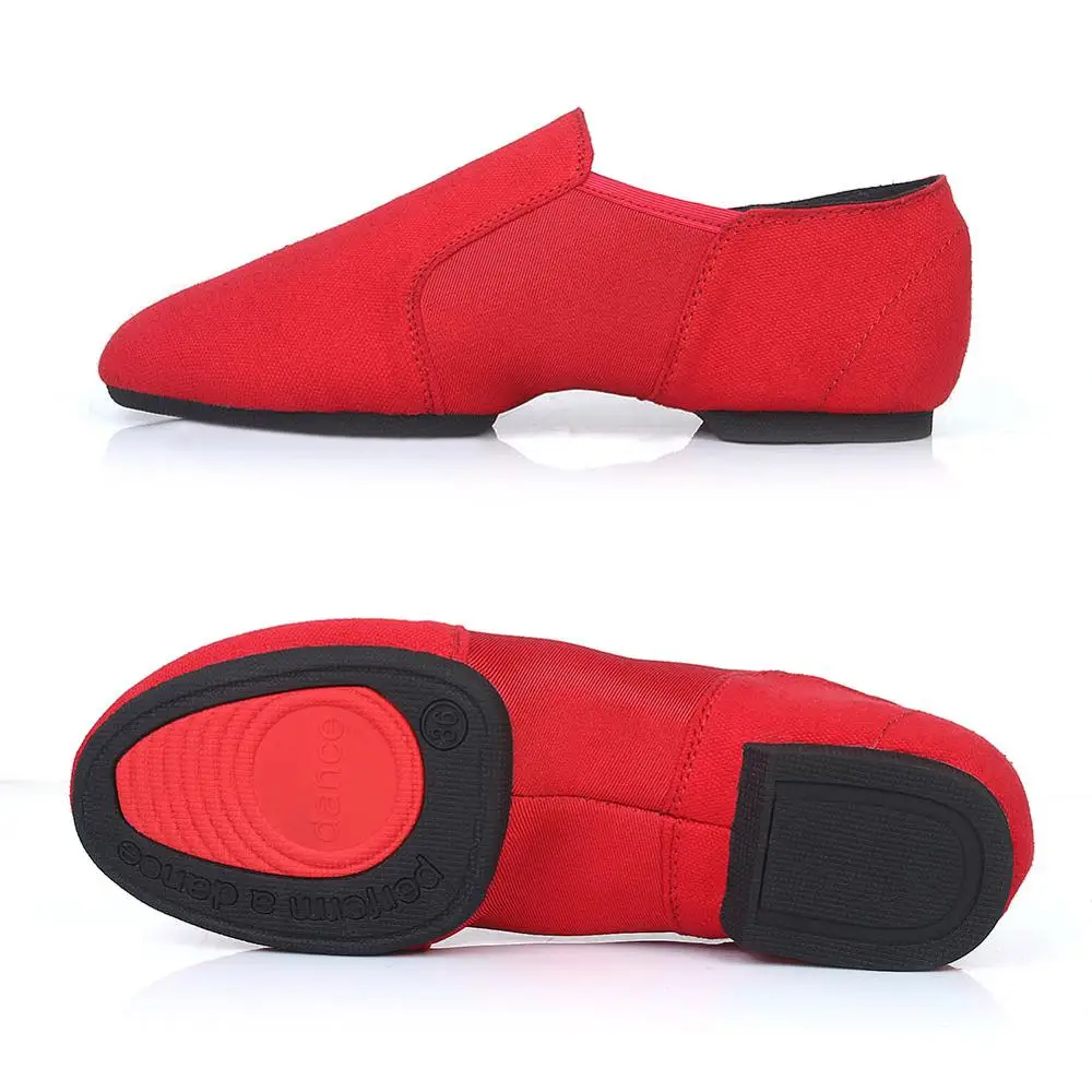 Red 2 Rubber sole Джаз, Латинская Сальса, растягивающаяся танцевальная обувь для женщин, джаз, балетные туфли, учительские, Excercise, унисекс, Бальные Танцевальные Туфли, ПУ/холст - Цвет: Red 2 Rubber sole