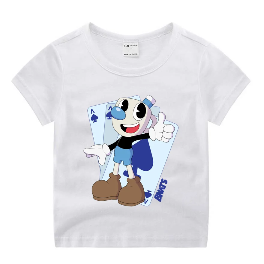 Дети мультфильм Cuphead Фильм Смешной мультяшный принт футболка Для детей, на лето топы с круглым вырезом для мальчиков и девочек Футболка Повседневная одежда для малышей - Цвет: P628-4