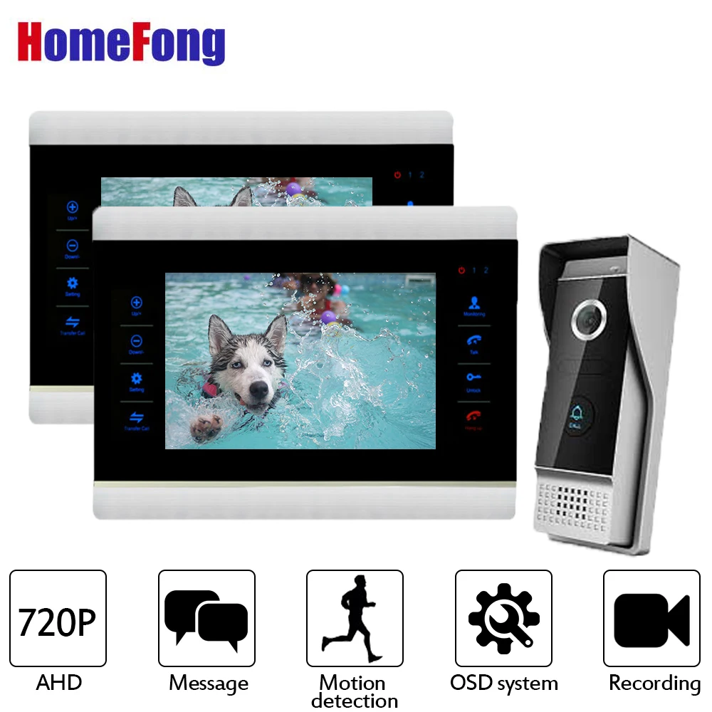 

Homefong Video Door Phone 2 Monitors Wired Video Intercom Door Bell System AHD 720P HD Resolution Motion Detection Recording