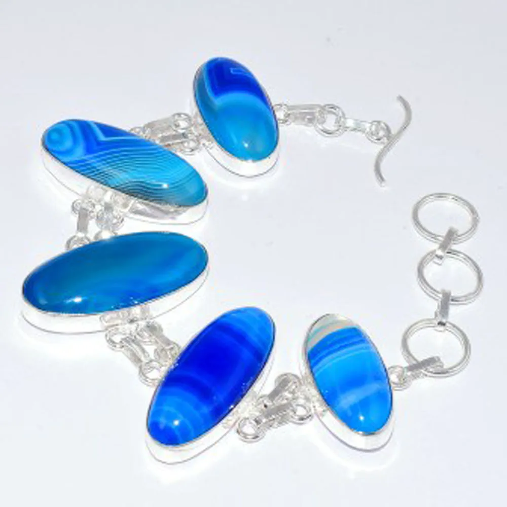 Браслет Botswana Agates с серебряным наложением поверх меди 21 см B3507|Браслеты шармами| |